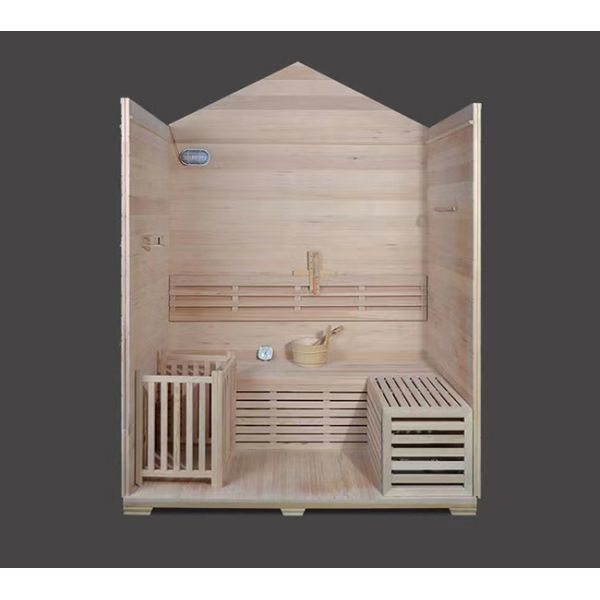 Комната сауны пара сада традиционная, сауна канадского бочонка Hemlock на открытом воздухе