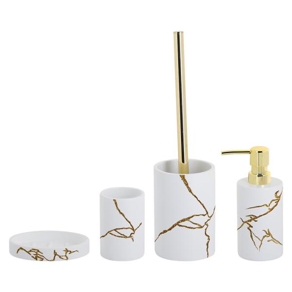 Golden Foil Hand Painted Polyresin Bathroom Accessories Set In white Sand