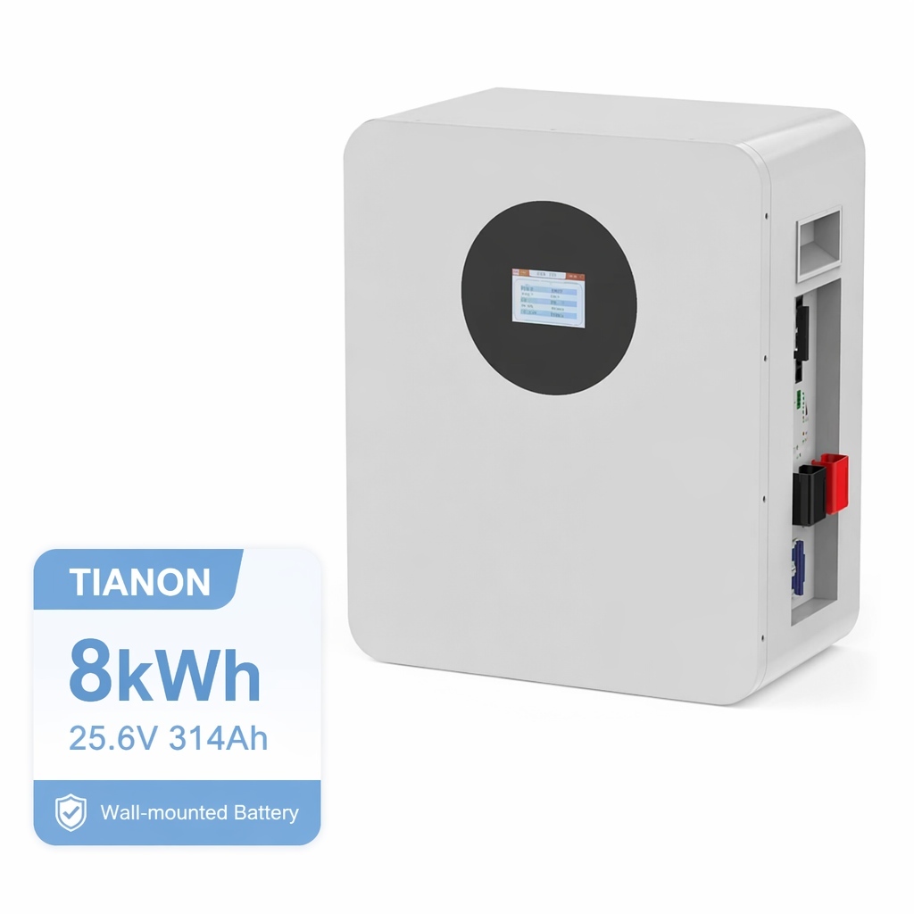 25.6V 314Ah 8.038kWh Wall-Mounted LiFePO4 Battery Powerwall for Whole House Solar Storage TIANON