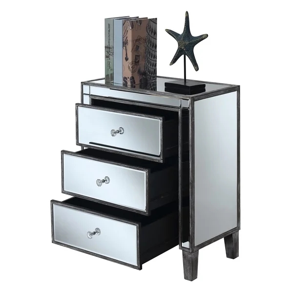 Hot sales 3 drawers silver mirrored nightstand square end table corner table for bed room