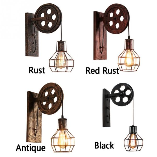 Corridor Living Room E27 Restaurant Rustic Iron Loft Cafe Pulley wall lamp (WH-VR-08)