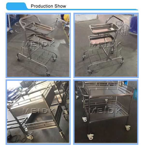 Stainless Steel Dressing Trolley Push Cart With Three Shelves One Bag