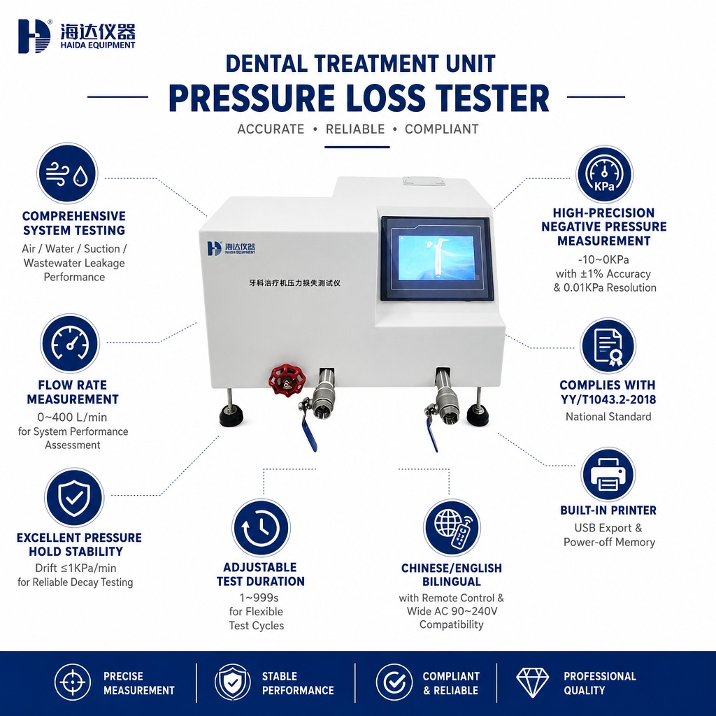 Dental Treatment Unit Pressure Loss Tester Negative Pressure Decay Testing Machine 0.01 kpa Resolution Dental Equipment