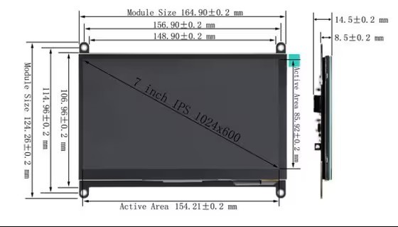 1024x600 HDMI LCD Display 7 Inch Capacitive Touch Screen With 5 Point Capacitive Touch Screen