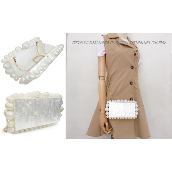 Clutch Acrylic Handbag Purse Handmade Beaded Pearl Dinner Ball Parties Bride Weddings Perspex Shoulder Bag