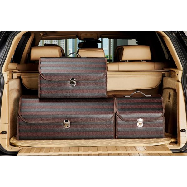 PU Wooden Black Auto Storage Organizer , Trunk Storage Organizer 50 * 32 * 30cm