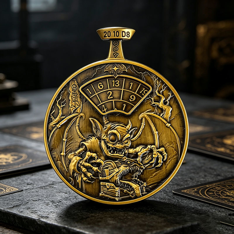 Solid Zinc Alloy Dual-Sided 3D Epic Dragon/Battle Relief Metal Dice Spinner with Press-to-Spin Mechanism