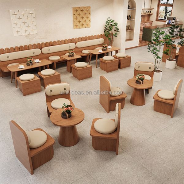 High Quality Wooden Restaurant Booth Seating with Solid Wood Tables Modern Cafe Dining Furniture for Business Use