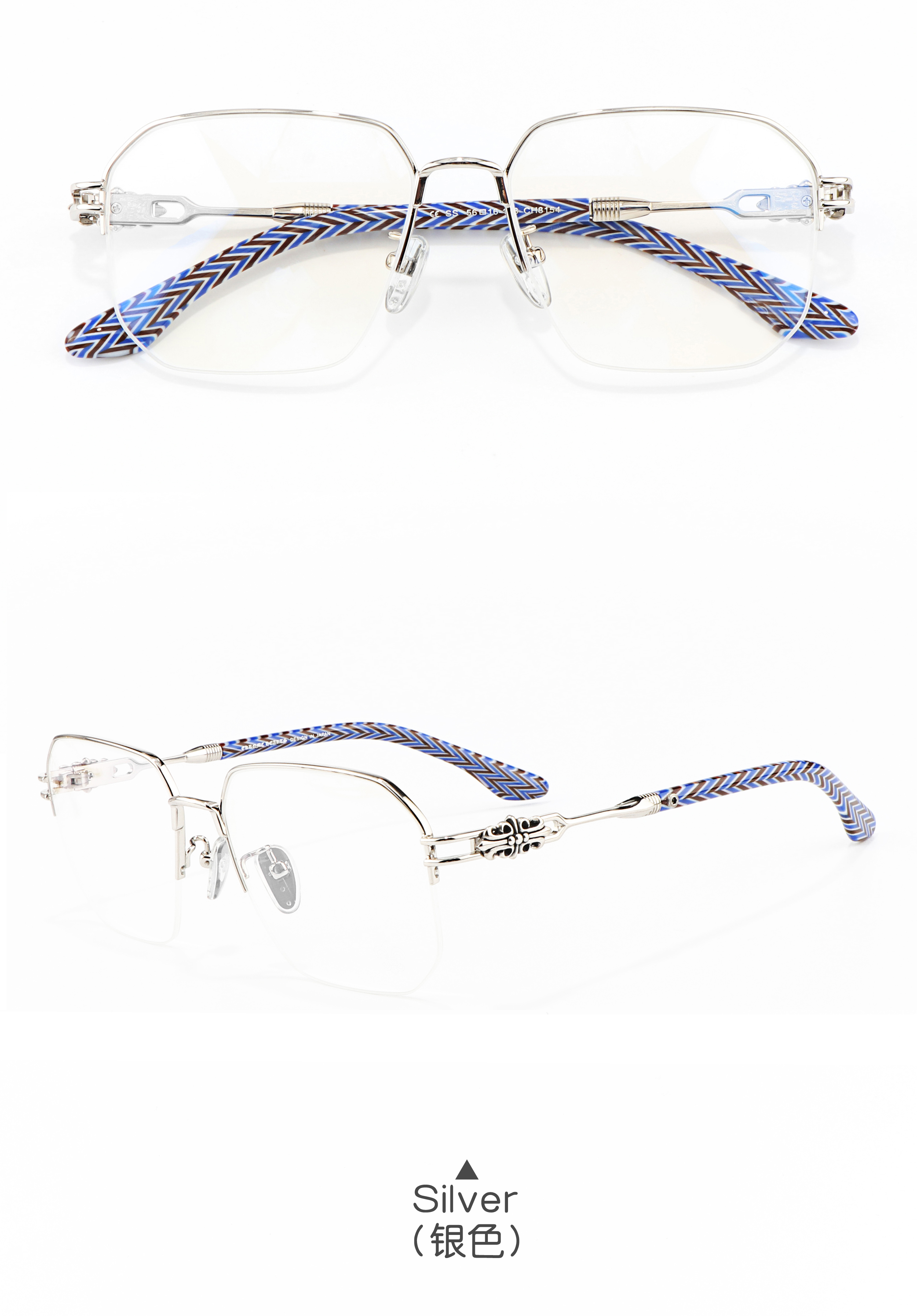 Beautiful Versatile Cross Flower Half Frame Black Gold Silver Optical Prescription Presbyopia Multi Focus Luxury Brand Glasses