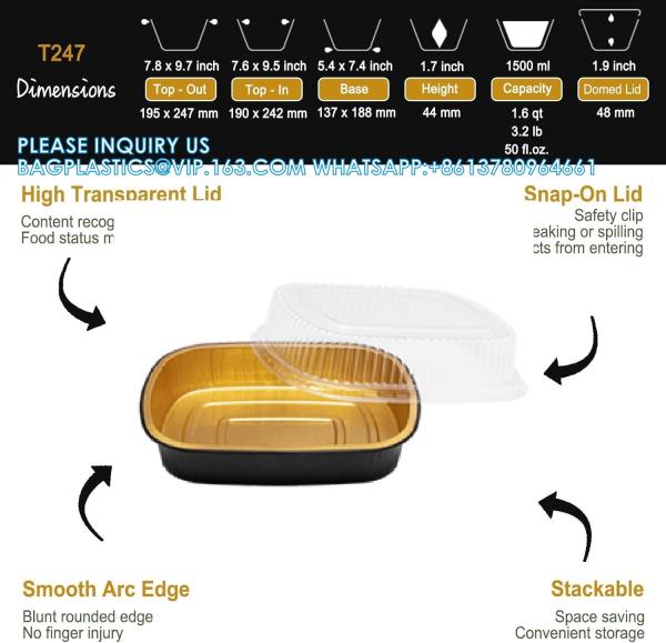 50 Oz Oval Aluminum Foil Pans With Snap-On Lids Take Out Pan With Clear PET Dome Lid 2X Thicker Heavy Duty Reusable