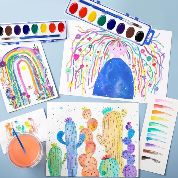 8 Watercolor Acrylic Paint Set Washable Bright Colors Includes Paintbrush