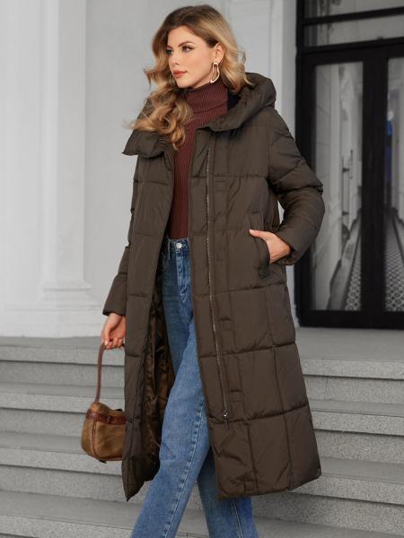 Brown Full Length Puffer Coat 108cm 112cm Long Down Coat Womens