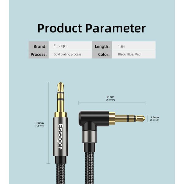 3.5mm AUX Cable Codo macho a macho conector de audio Cable 90 grados