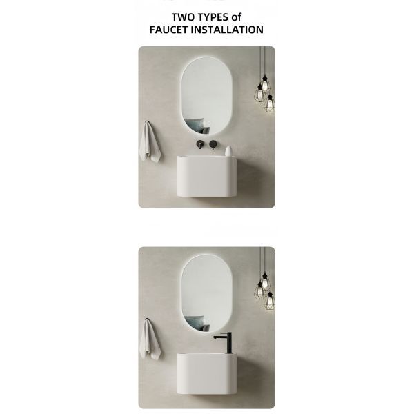 New Design Bathroom Wall Hung Basin Sintered Stone White Modern Hotel Apartment
