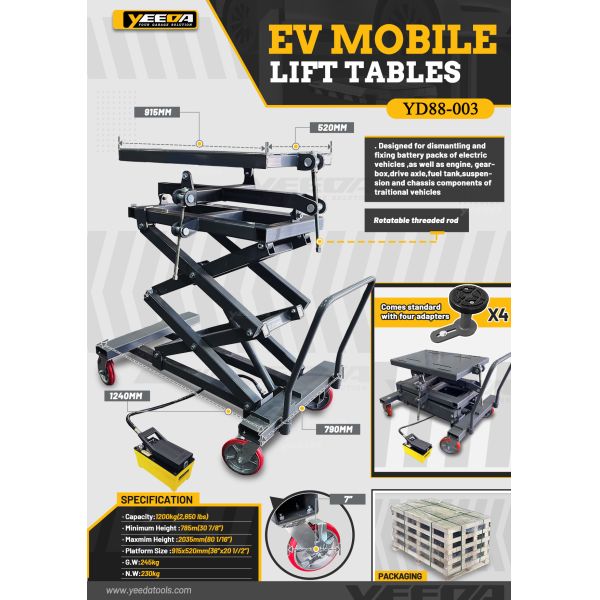 YD88-003 EV Traditional Vehicle Repair Mobile Lift Table 1200kg Capacity