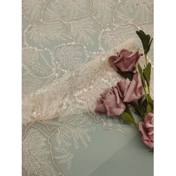 Густолиственная вышитая пряжа вышивки Тюль розовой ткани шнурка Sequin материальная поли