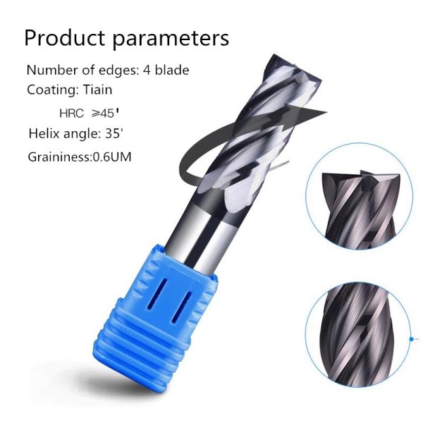High Strength Metal End Mill Tungsten Carbide Coated 4 Slot Lengthening