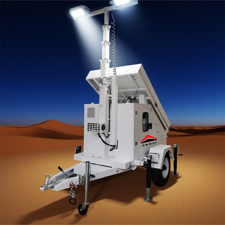 High Mobility Solar Power Floodlight Lighting Trailer For Nighttime Parking Lot Lighting