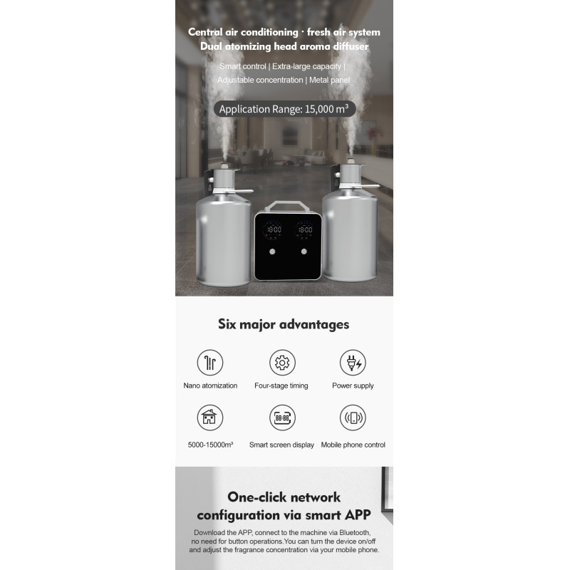 Waterless Large Area Commercial 15000CBM Scent Diffuser Machine Fragrance HVAC Aroma Diffuser 5L Bottle Electric Diffusers