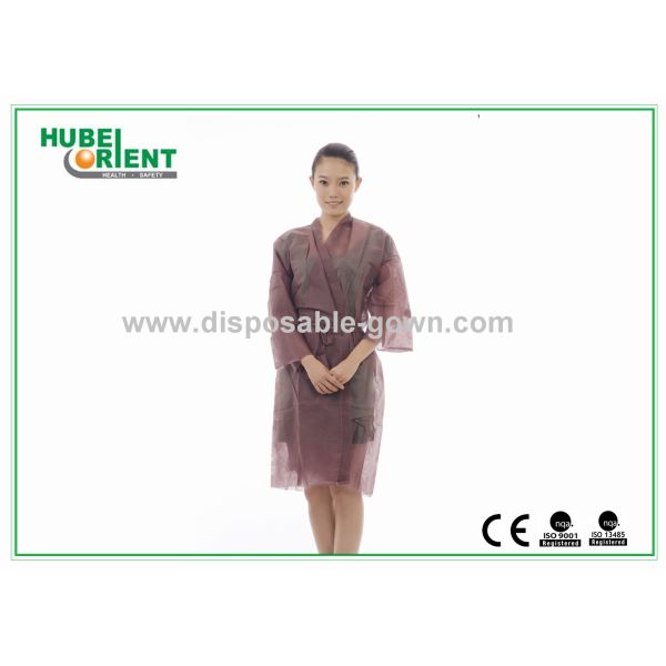 Brown Female Disposable Kimono Robe , Disposable Bath Robes