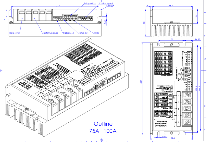 BLSD48100DC-2Q-H 48VDC Ввод BLDC DC Моторный контроллер Максимальный ток 100A