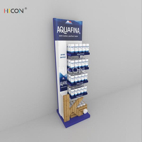 5-Tiers Blue White Metal Drinks Water Display Stand with Wood Box