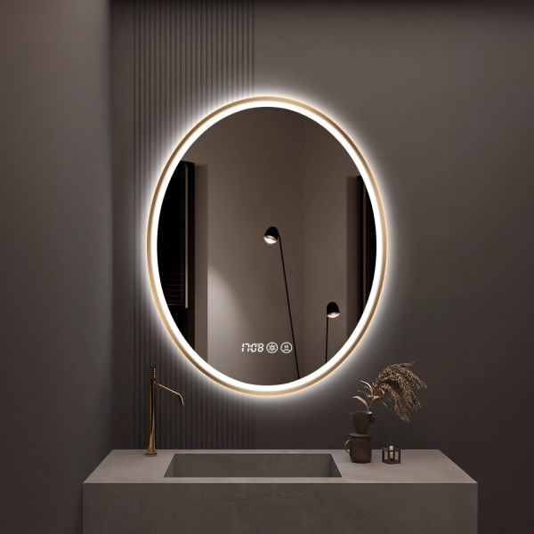Modern Luxury Smart LED Vanity Mirror Oval Framed with Touch Switch Wall-Mounted Makeup Mirror for Salon Hotel Apartment