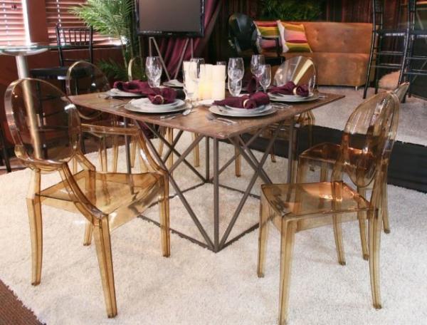 Victoria Armrest Ghost Chair, transparent dining table and chair