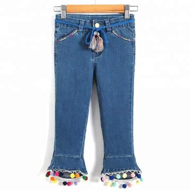 Light Blue Kids Denim Clothes Adjustable Waist Bell Bottom Pants For Little Girls