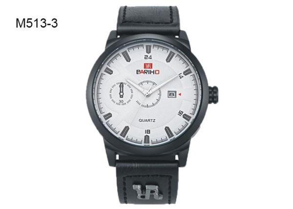 Date Display Men's Quartz Watch Black And Brown Leather Band M513