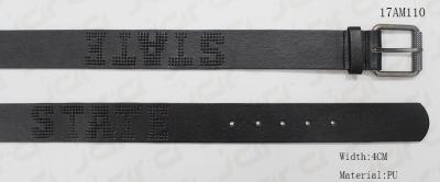 Embossed Logo Mens Black Leather Jeans Belt 4cm Roller Buckle Available 17AM110　