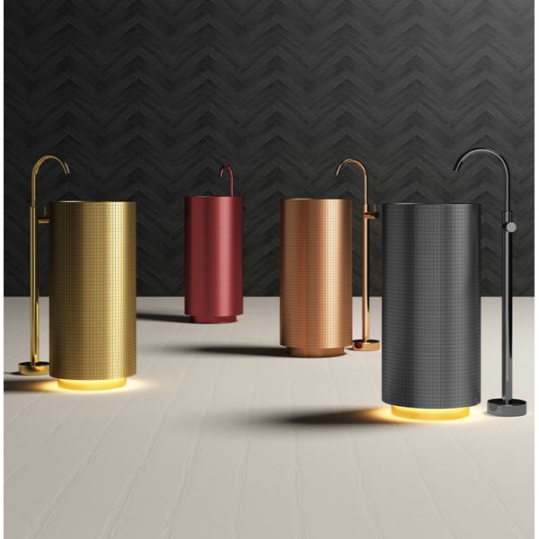 Floor Standing Stainless Steel Pedestal Sink , Cylindrical Wash Basin Brushed Gold Color