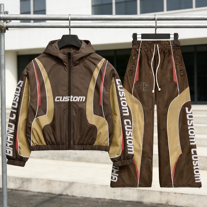 Manufacturers Custom Fashion Streetwear Waterproof Windbreaker Sweatsuit Lightweight Tracksuit Printed Nylon Jogger Outfit Sets