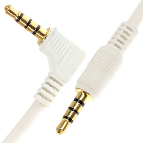 Conector de oro blanco personalizado de ángulo derecho masculino a masculino 3.5mm Jack TRRS Plug Stereo Audio Cable