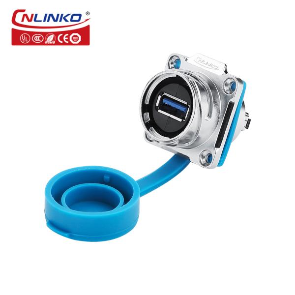 CNLINKO Usb Cable Connector Panel Mount Plug Socket With Dust Cover Ip67 Waterproof Rugged Usb Connector