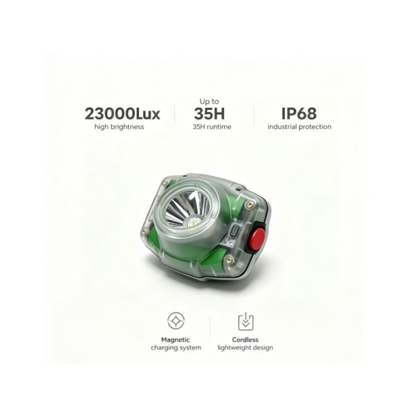 GLC-6M Cordless Mining Cap Lamp Rechargeable LED Miner Headlamp 23000Lux IP68 Waterproof Magnetic Charging Helmet Light