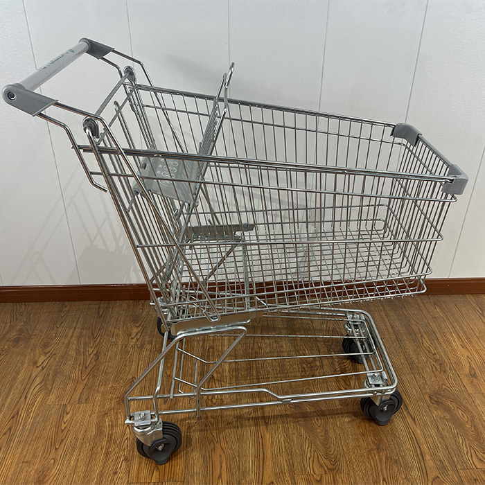 Asian Style Supermarket Metal Shopping Trolley with Four Wheels