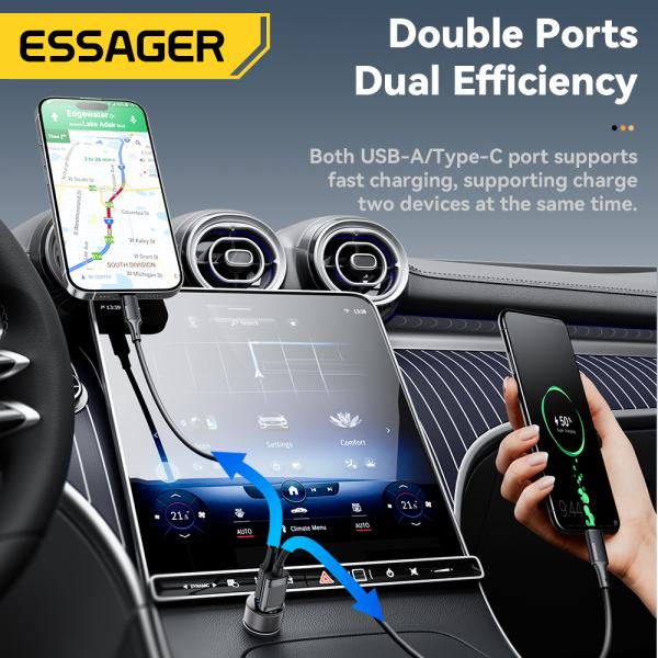 45W PD QC 3.0 デジタルディスプレイ付きUSB C カーチャージャー