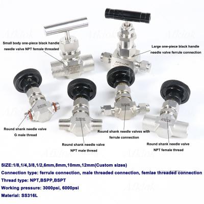 Stainless Steel Needle Valve Ferrule Connection Type for Instrumentation Instruments Standard Temperature -20°C 200°C