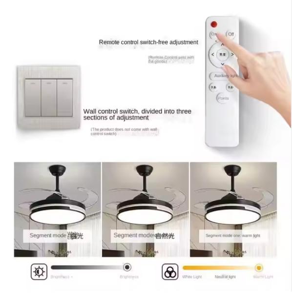 Control remoto LED, luces de ventilador de techo, moderno ventilador de techo invisible LED con luz