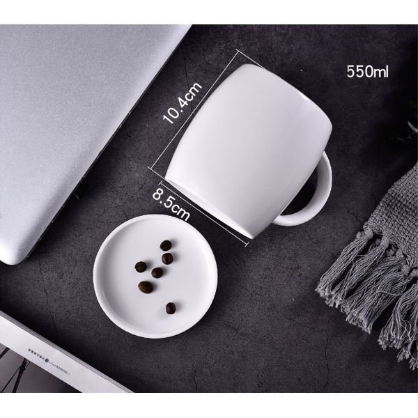 Savall Bright White Coffee Plain Porcelain Mugs 550ml 10.4cm*8.5cm