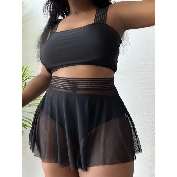 Swimwear дам полиэстера талия крупноразмерного высокая плюс купальные костюмы размера двухкусочные