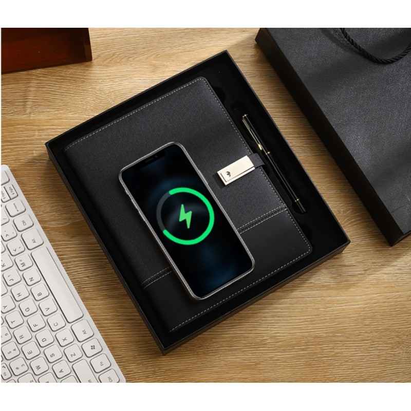 Custom A5 Leather 8000mAh Power Bank Notebook Wireless USB Charging Personalized