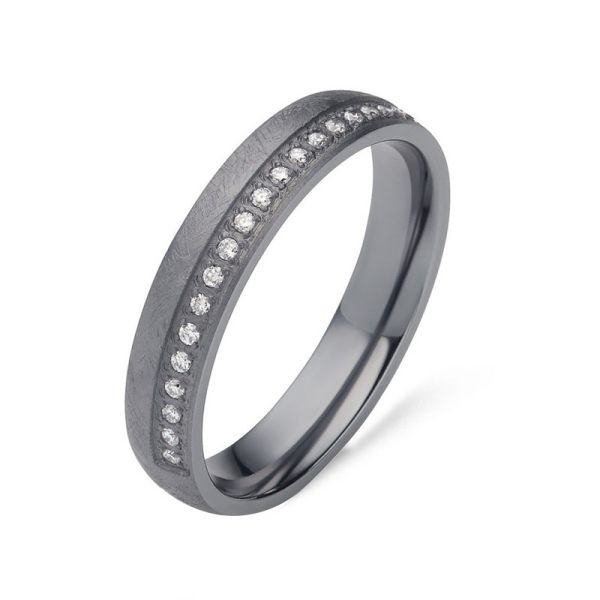Romantic Starry Sky Ring Matt Finish Pure Tantalum Wedding Bands With Diamond