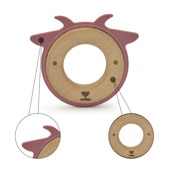 25cm LFGB Silicone Wood Teething Ring Brooklyn For Infants