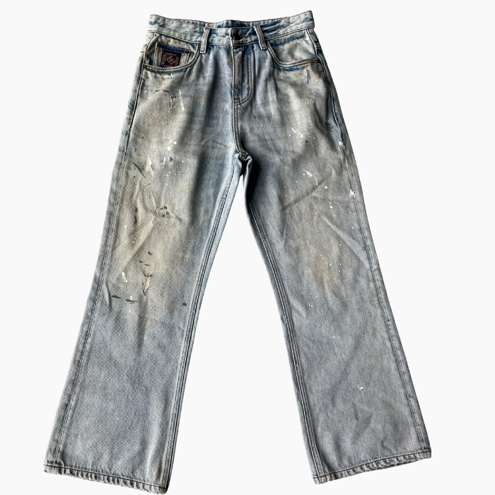 Paint Splatter Men's Jeans Mid Waist Flare Bootcut Jeans Light Wash