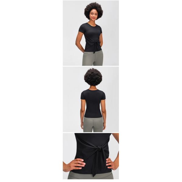 300gsm Front Straps Activewear T Shirts Padded Short Sleeve Twist Front T Shirts