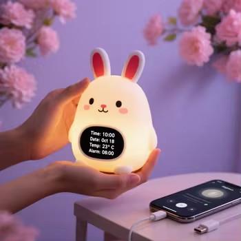 Silicone Rabbit Night Light, Soft Glow, Sleep Training, Support 9 Languages
