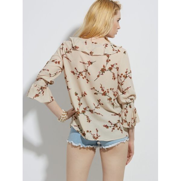 Блузка флористической печати женщин корейская шифоновая