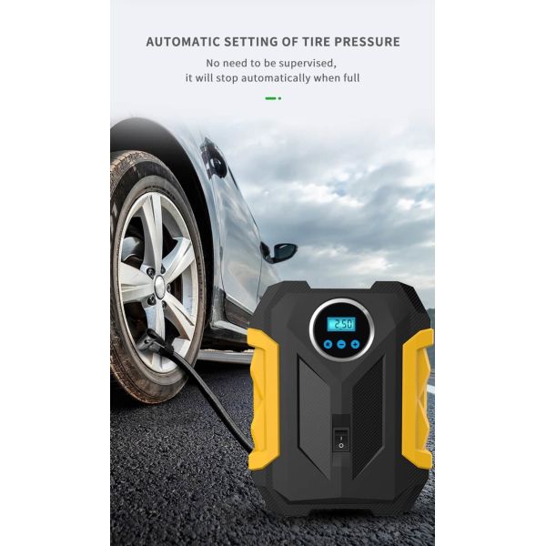 Cig Lighter Powered Portable Smart Air Pump With Auto Shut Off LED Emergency Light